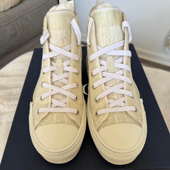 Dior Cream High-Top Sneakers - Picture 2 of 9